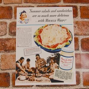 1940 Retro‎ Picnic-Themed Miracle Whip Summer Salads Vtg Print Ad Ephemera
